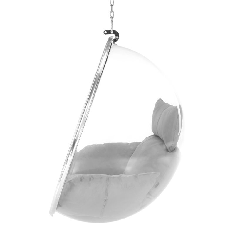 Závesné kreslo v modernom dizajne, transparentná-strieborná-sivá