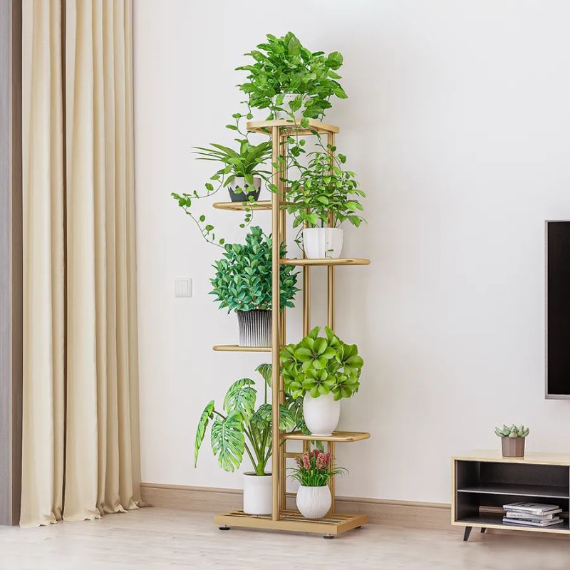 Kovový stojan na kvety, zlatý