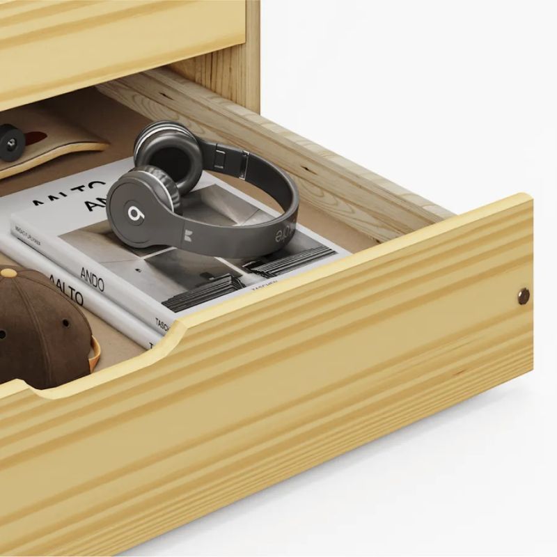 Posteľ s prístelkou a šuplíkmi z borovicového dreva, prírodná