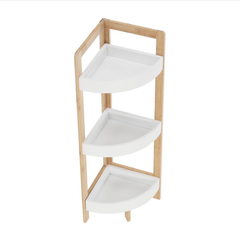 Rohový regál, biela-prírodný bambus