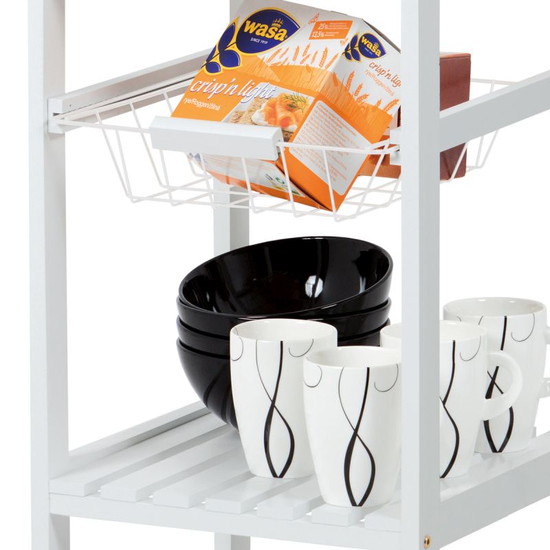 Bambusový regál na kolieskach lakovaný matnou bielou farbou