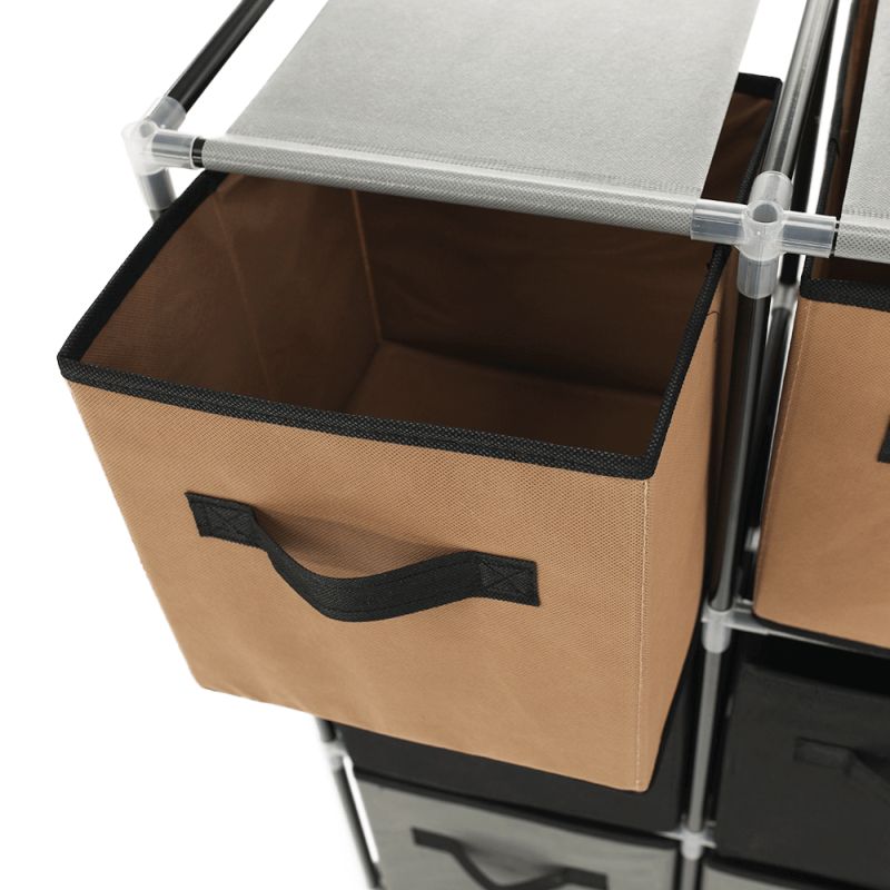 Komoda s látkovými šuplíkmi, čierna-hnedá-sivá, TYP 2