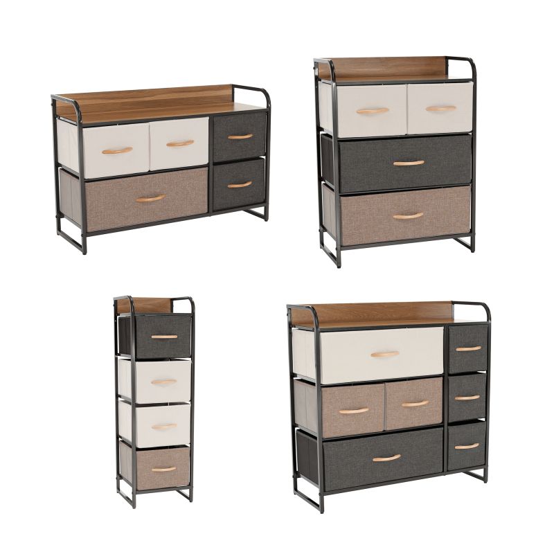 Komoda s látkovými šuplíkmi, čierna-béžová-svetlohnedá-tmavohnedá, TYP 2