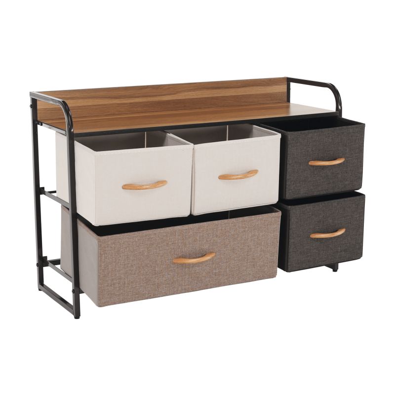 Komoda s látkovými šuplíkmi, čierna-béžová-svetlohnedá-tmavohnedá, TYP 4