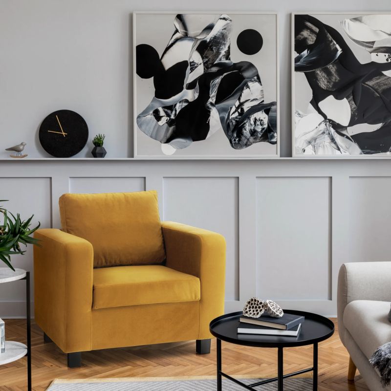 Celočalúnené kreslo, horčicová látka