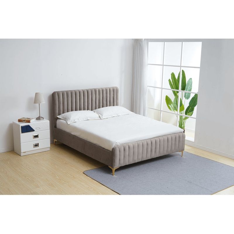 Manželská posteľ 160x200, sivohnedá Taupe látka-gold chróm zlatý matný