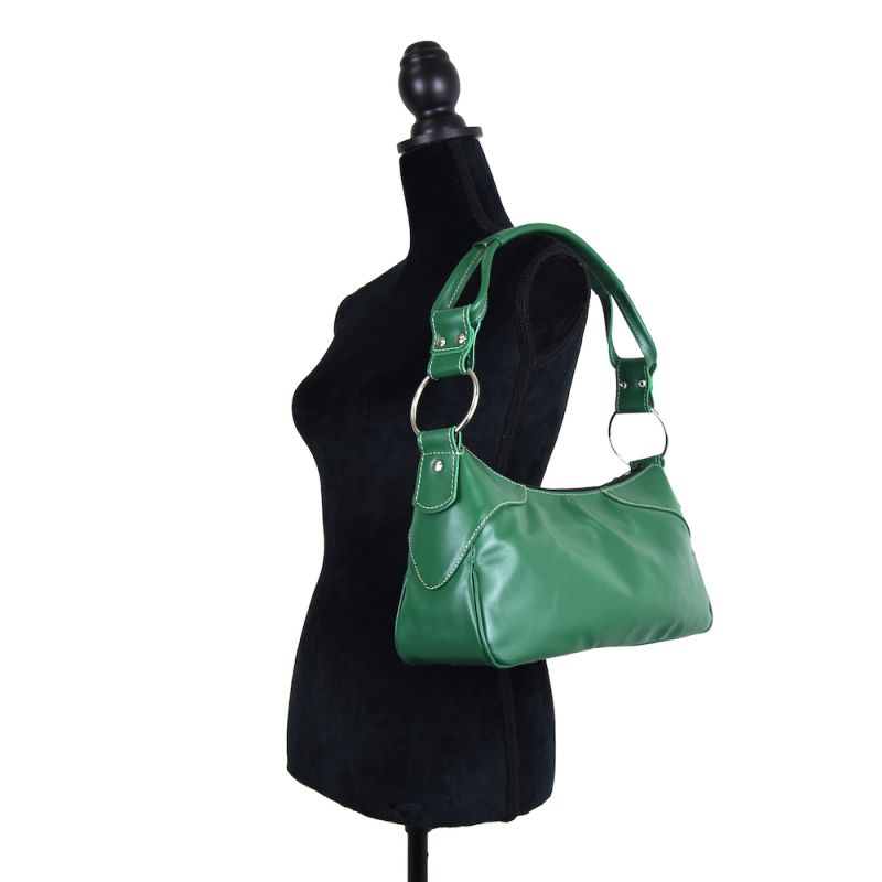 Módna kožená kabelka na rameno v zelenej farbe
