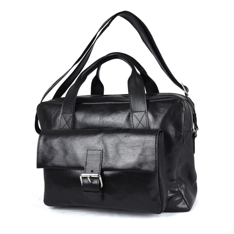 Pracovná kožená cestovná kabela v čiernej farbe