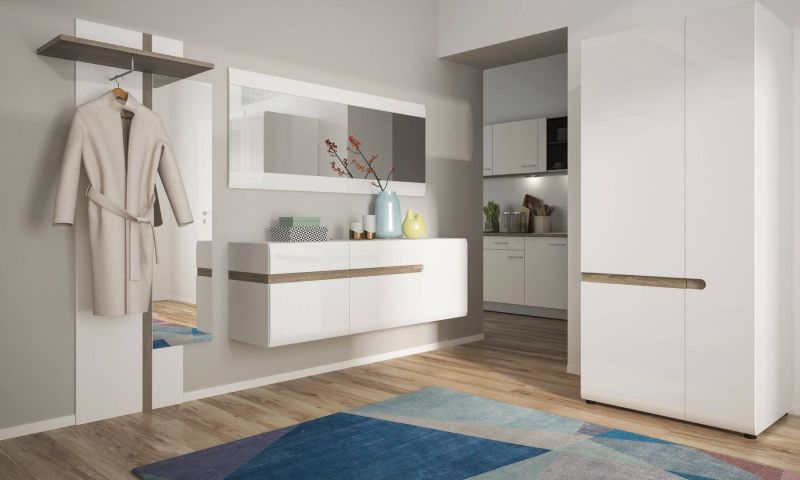 Nadčasový nočný stolík so zásuvkou, biela-biely lesk-dub truflowy