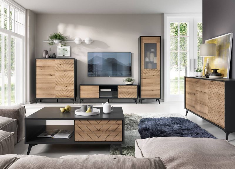 Elegantná moderná komoda KSZ154 čierna-dub evoke
