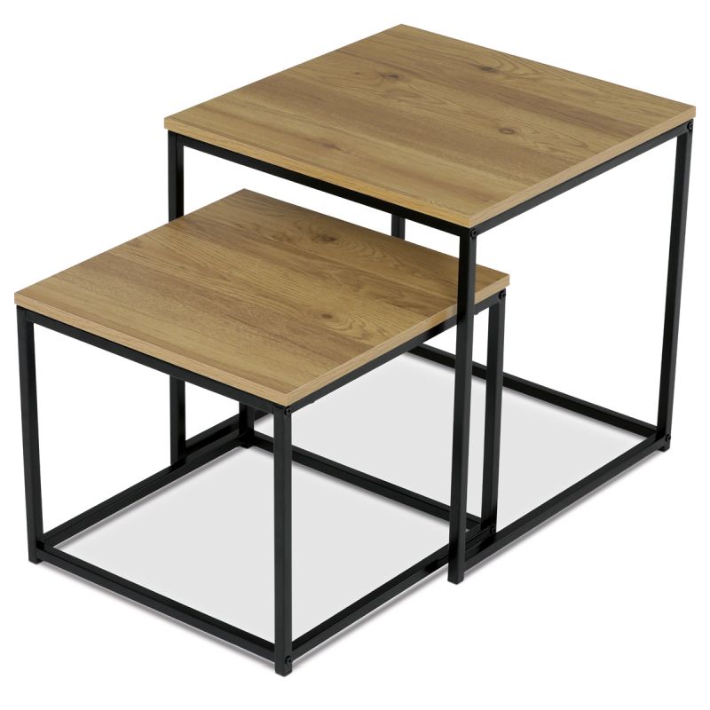 Set 2 ks odkladacích stolíkov, dekor divoký dub, čierny lak