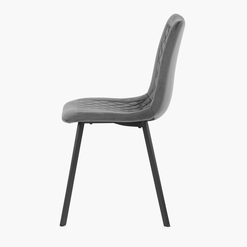 Stolička jedálenská, látka šedý zamat, kov čierny mat