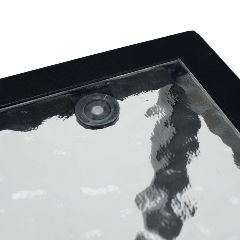 Záhradný stolík, čierna oceľ-tvrdené sklo