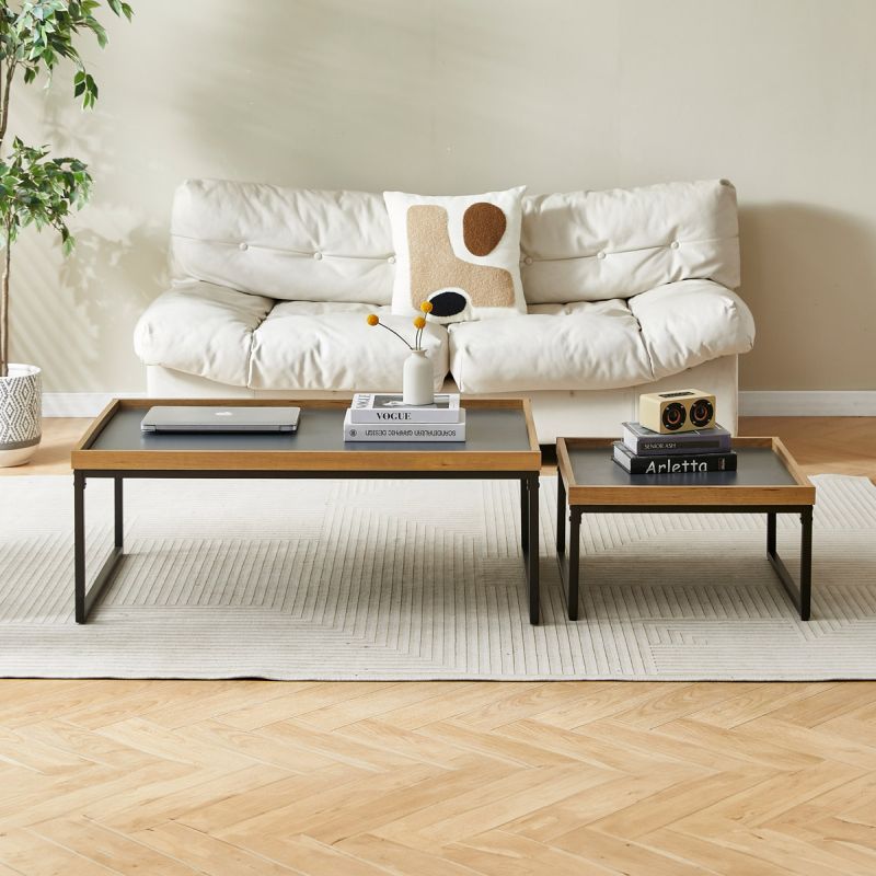 Konferenčný stolík, doska šedá s dekoratívnou hranou divoký dub, 100x60