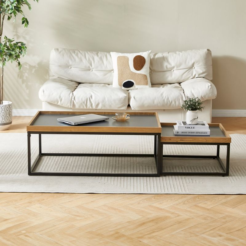 Konferenčný stolík, doska šedá s hranou divoký dub, 100x60