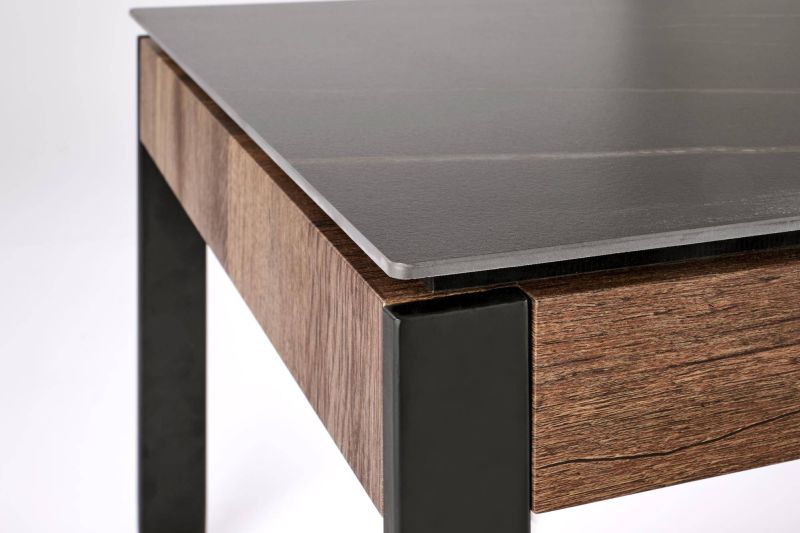 Atraktivny konferenčný stolík, čierna-orech-čierny mramor