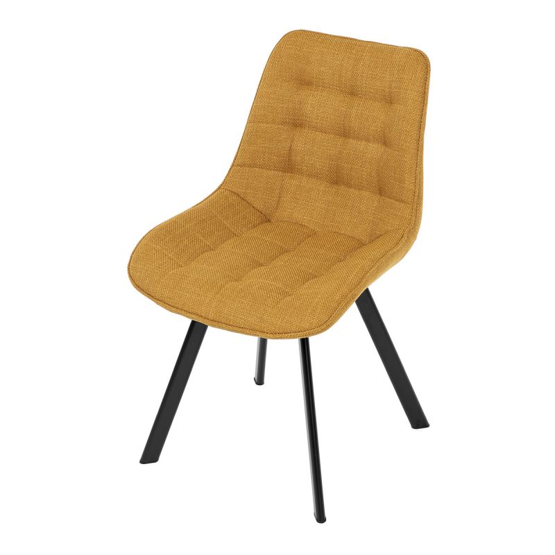Stolička do jedálne, žltá látka, nohy čierny kov