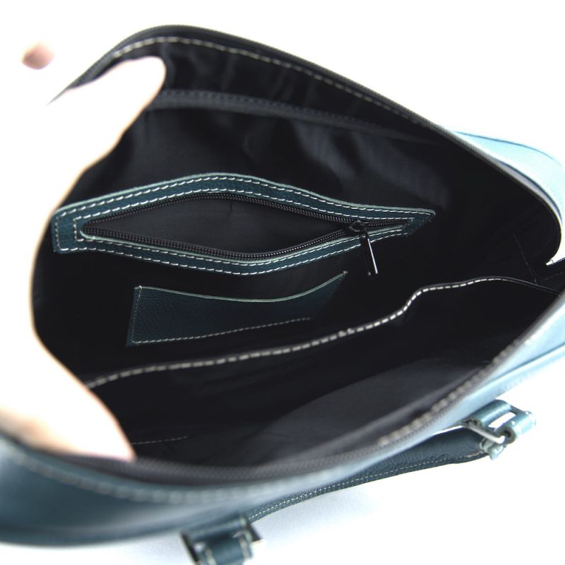 Kožená pracovná cestovná taška v petrolejovej farbe