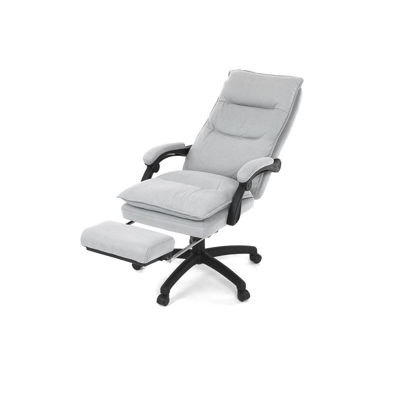 Luxusné kancelárske kreslo s podnožkou, poťah svetlo šedá látka