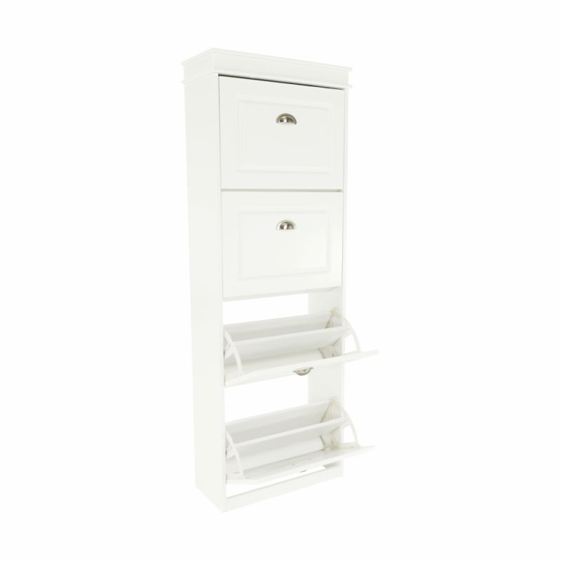 Botník s výklopnými šuplíkmi, 4-radový, biela