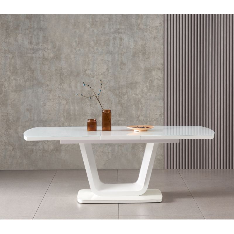 Jedálenský rozkladací stôl, biely lesk, 160-200 cm