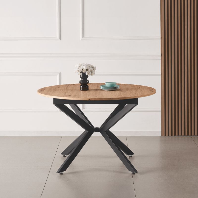 Okrúhly jedálenský rozkladací stôl, dub artisan-čierna, 100-140 cm