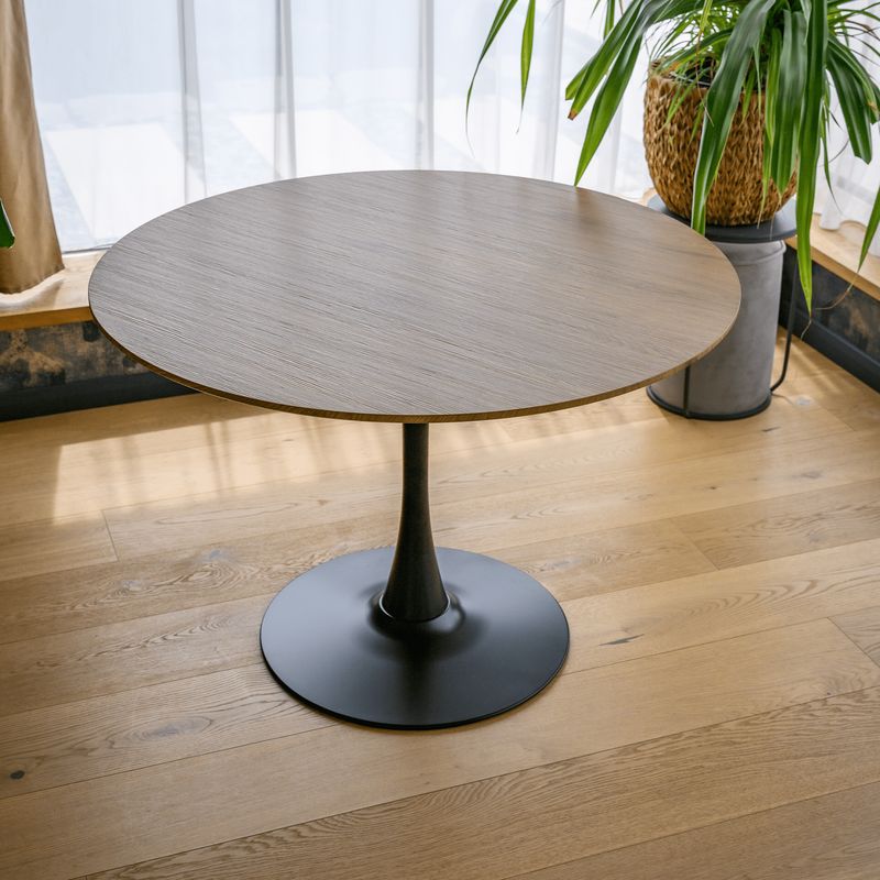 Jedálenský stôl s moderným dizajnom, dub-čierna, priemer 110 cm