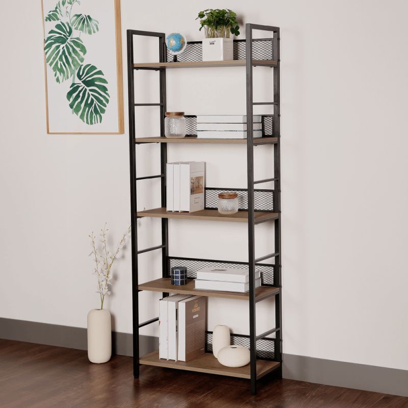 Regál, čierna-dub, 60x154 cm