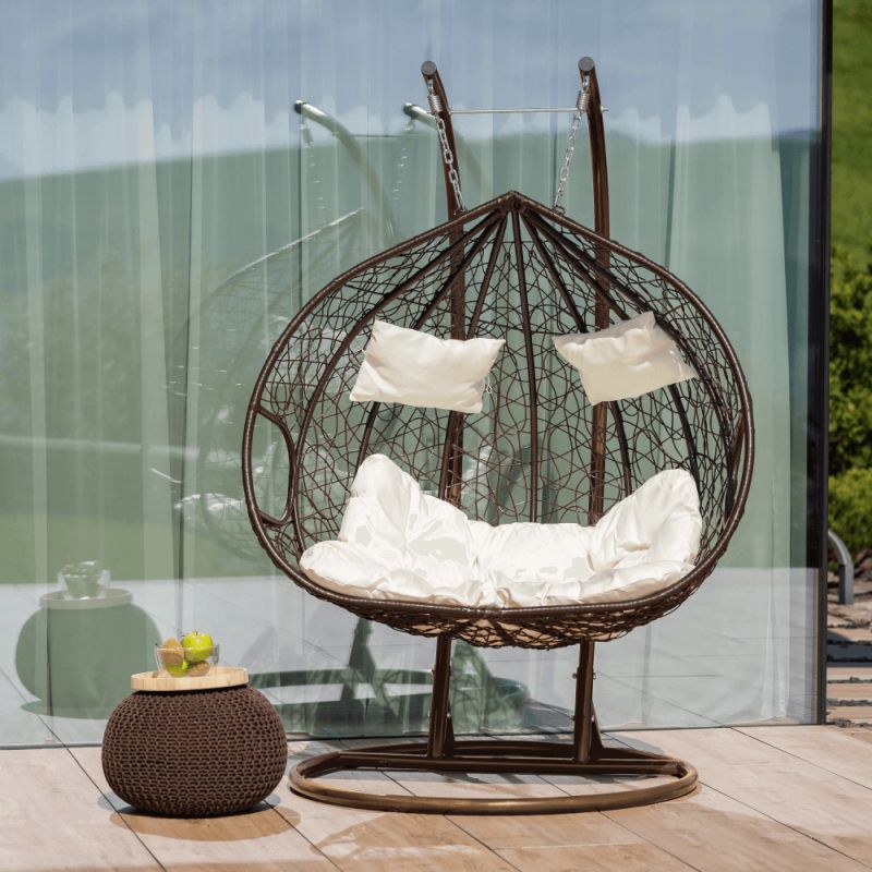 Závesné dvojkreslo s moderným dizajnom, medená-hnedá-krémová