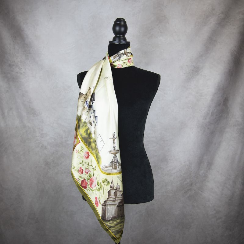 Módna hodvábna šatka SLOVENSKO - ZELENÁ, 90 x 90cm