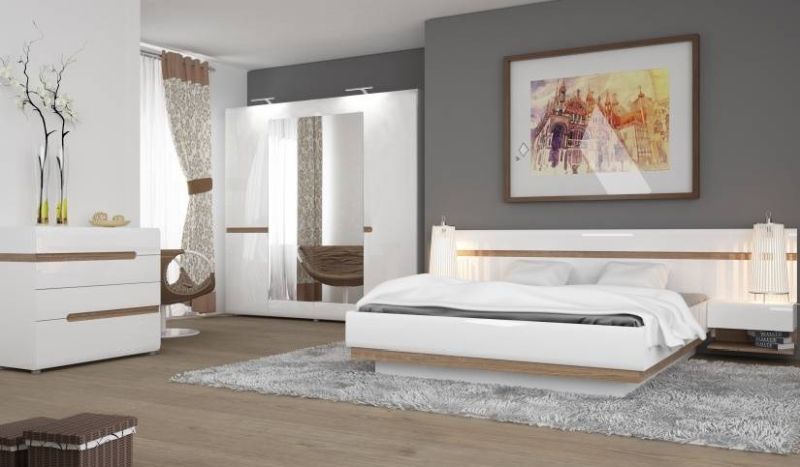 Nočný stolík biely TYP 96, biela/biely lesk/dub truflowy