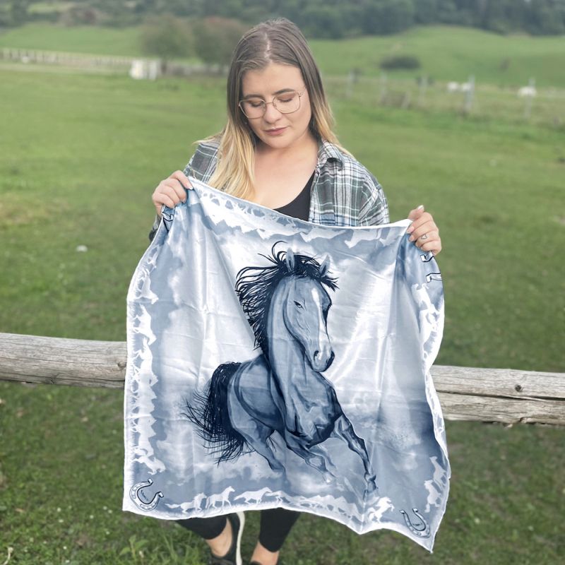 Hodvábna šatka Kôň - antracitový, Vyrobená na Slovensku, 90 x 90cm