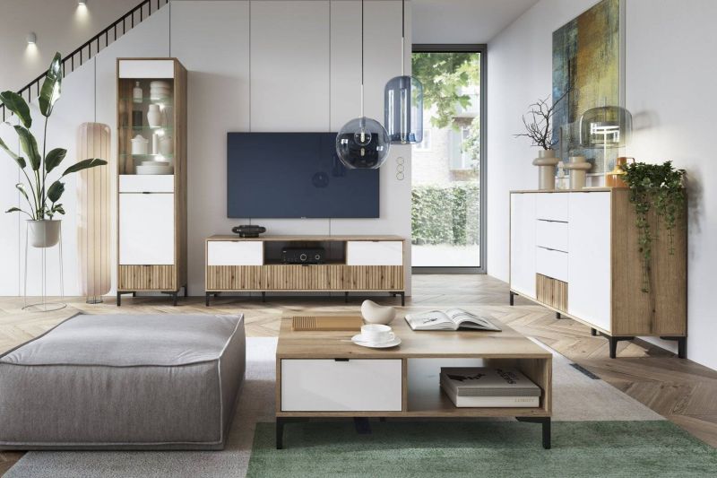 Moderný nočný stolík, 2 zásuvky, dub coast evoke/biely alpská