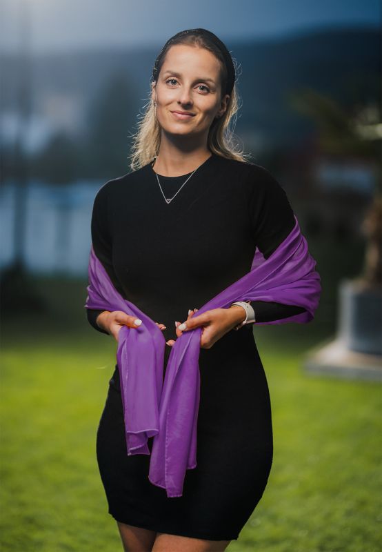 Hodvábny šál PURPUROVÝ, Vyrobený na Slovensku, 175 x 45cm