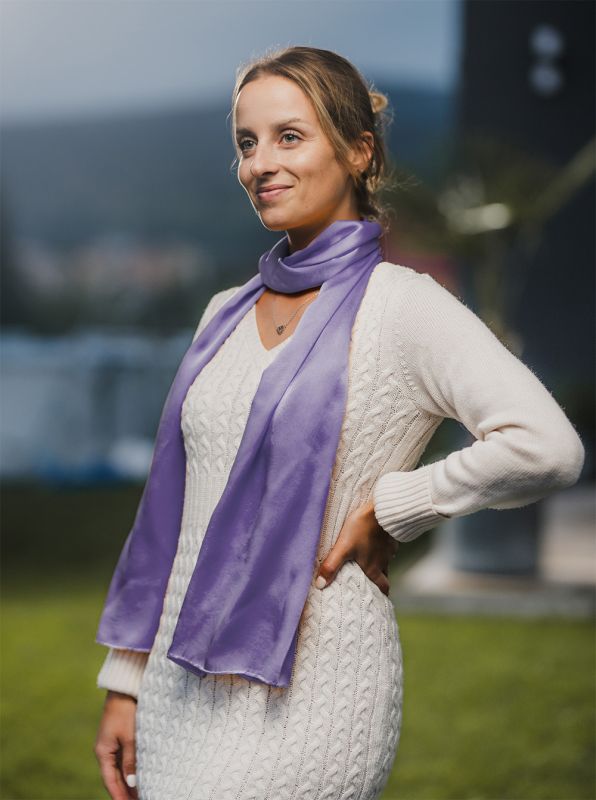 Hodvábny šál LEVANDUĽOVÝ, Vyrobený na Slovensku, 175 x 45cm