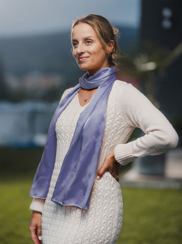 Hodvábny šál CHRPOVO-MODRÝ, Vyrobený na Slovensku, 175 x 45cm