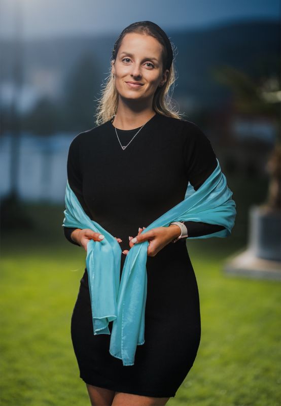 Hodvábny šál ZELENO-MODRÝ, Vyrobený na Slovensku, 175 x 45cm