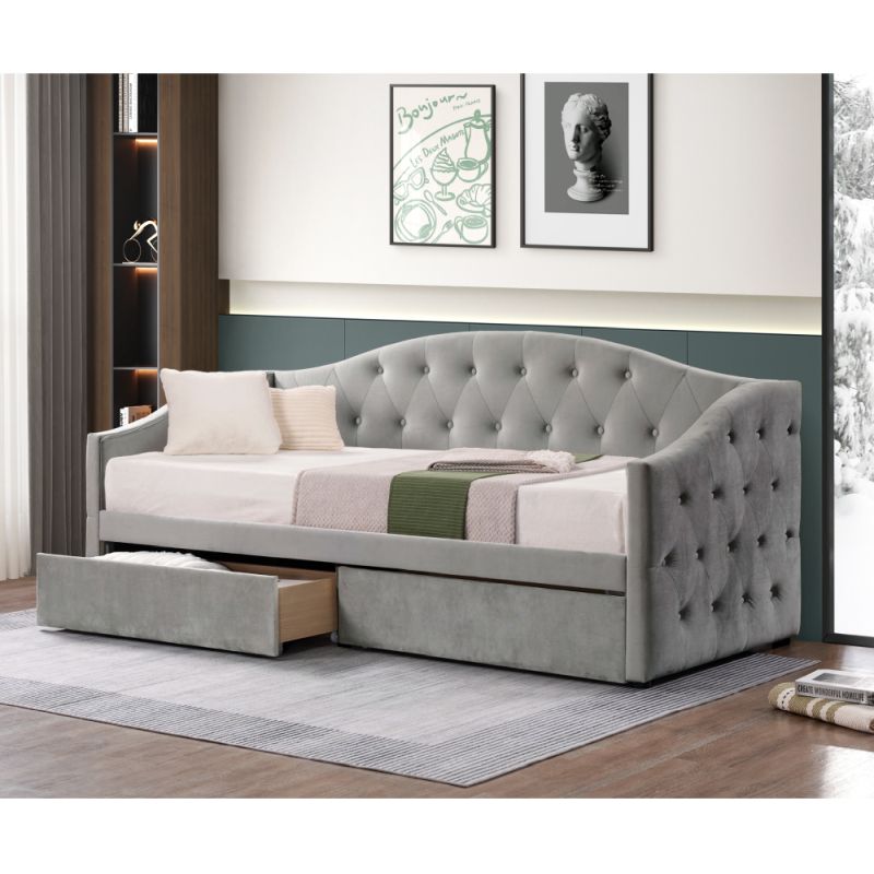 Čalúnená posteľ s úložným priestorom 90x200, sivá Velvet látka