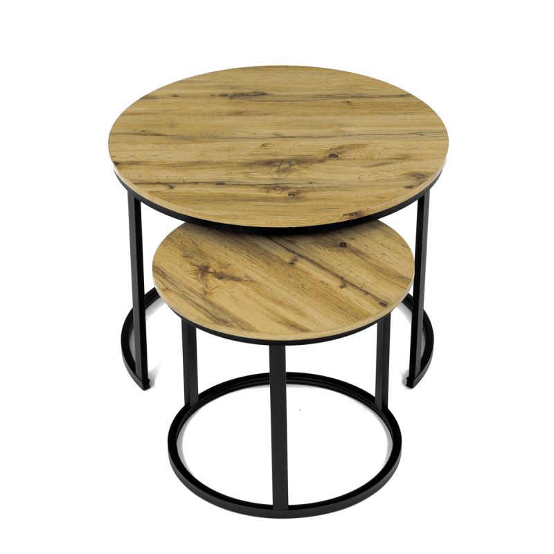 Stôl konferenčný okrúhly, set 2 ks, MDF doska, dekor divoký dub