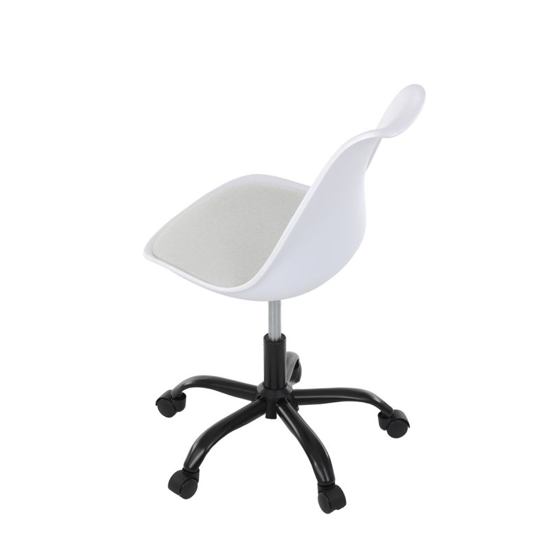 Stolička kancelárska, biela plastová škrupina, sedák biela látka