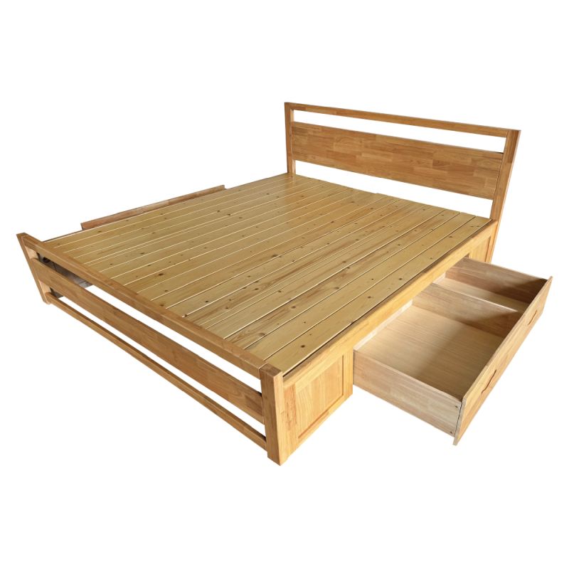 Manželská posteľ, 180x200, masívne drevo, prírodná, 2 šuplíky