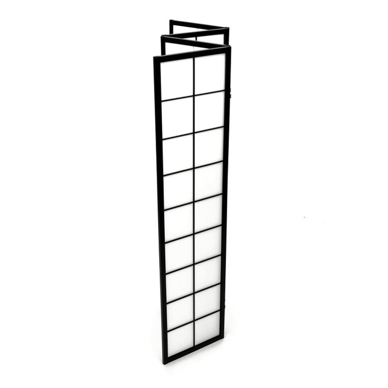 Štýlový 4-dielny paraván s drevenou konštrukciou v čiernej farbe