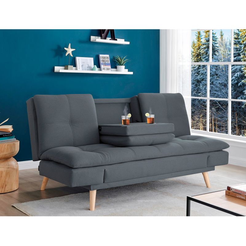 Rozkladacia pohovka 3-miestna, poťah tmavo sivá látka