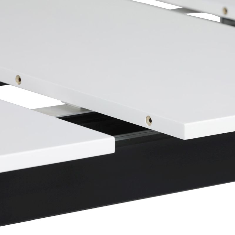 Dizajnový rozkladací stôl jedálenský, 140 + 40x85, biela matná MDF doska