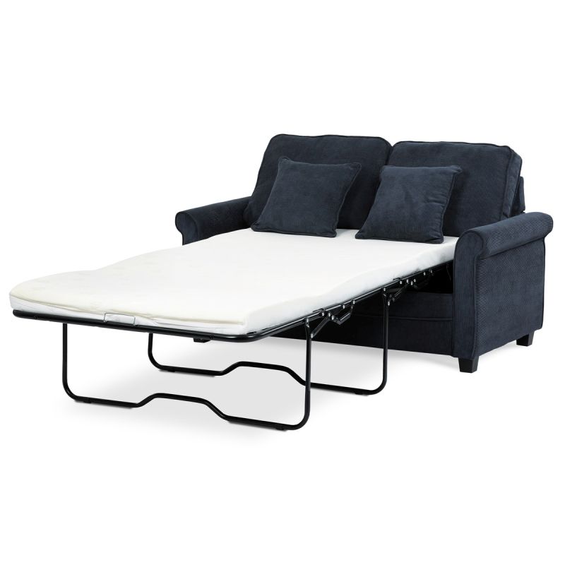 Rozkladacia pohovka s matracom, 2-miestna, poťah menčestrová modročierna látka