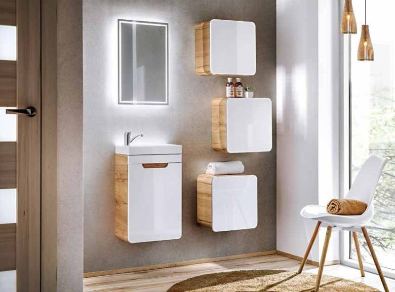 Kúpeľňová skrinka 828 dub craft zlatý/biely lesk