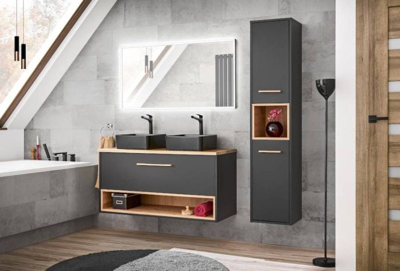 Skrinka do kúpeľne 825 sivá/dub artisan