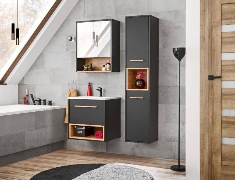 Skrinka do kúpeľne 843 sivá/dub artisan