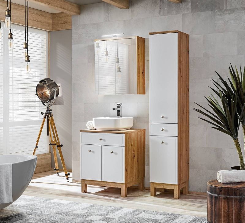 Skrinka do kúpeľne 830 dub artisan/biely mat