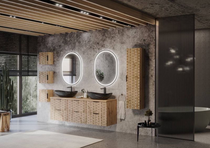 Skrinka do kúpeľne 82-80-D-2S, dub wotan-čierna